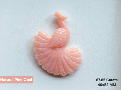 Natural Pink Opal Carved Peacock | Hand Carved Bird Figurine | Pink Opal Peacock Carving