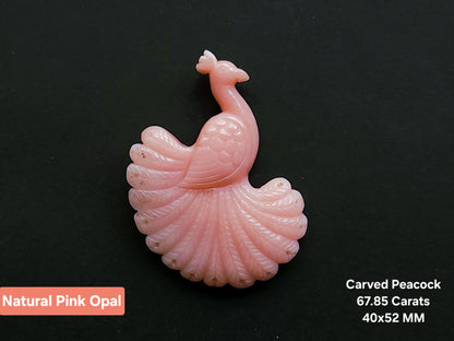 Natural Pink Opal Carved Peacock | Hand Carved Bird Figurine | Pink Opal Peacock Carving | Loose Gemstone Carving for Pendant & Jewelry