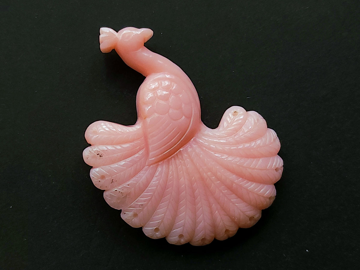 Natural Pink Opal Carved Peacock | Hand Carved Bird Figurine | Pink Opal Peacock Carving
