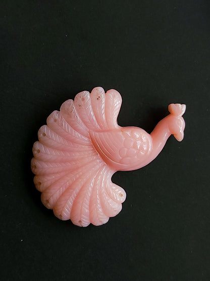 Natural Pink Opal Carved Peacock | Hand Carved Bird Figurine | Pink Opal Peacock Carving