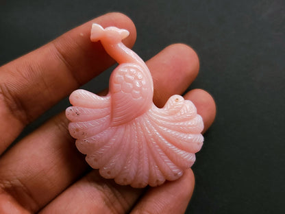 Natural Pink Opal Carved Peacock | Hand Carved Bird Figurine | Pink Opal Peacock Carving