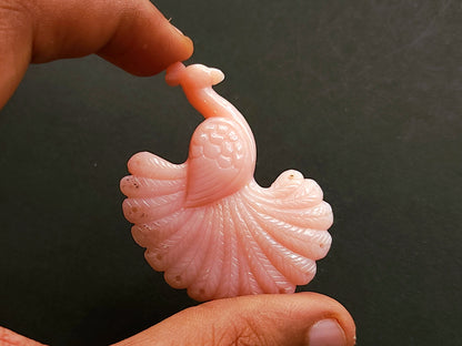 Natural Pink Opal Carved Peacock | Hand Carved Bird Figurine | Pink Opal Peacock Carving