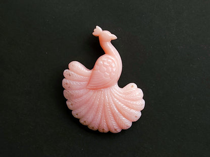 Natural Pink Opal Carved Peacock | Hand Carved Bird Figurine | Pink Opal Peacock Carving