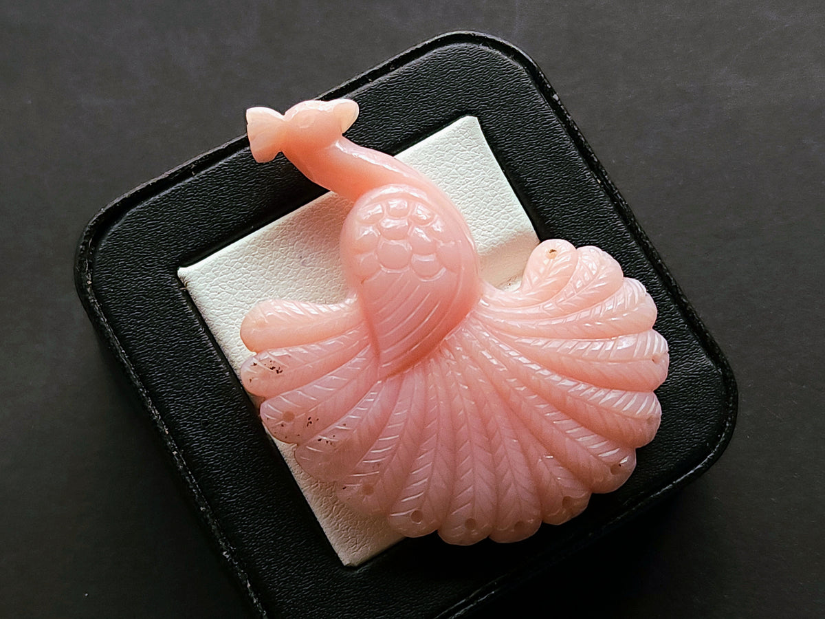 Natural Pink Opal Carved Peacock | Hand Carved Bird Figurine | Pink Opal Peacock Carving