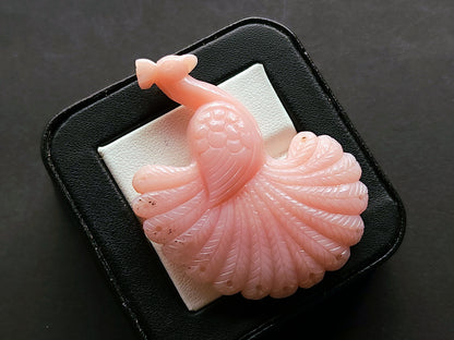 Natural Pink Opal Carved Peacock | Hand Carved Bird Figurine | Pink Opal Peacock Carving