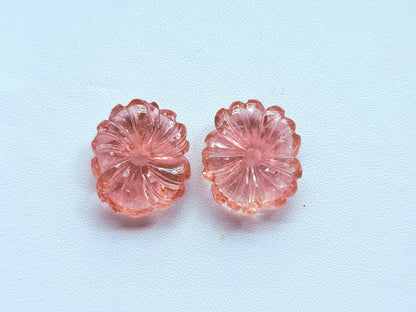 Natural Pink Tourmaline Carved Flower Pair