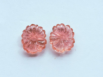 Natural Pink Tourmaline Carved Flower Pair