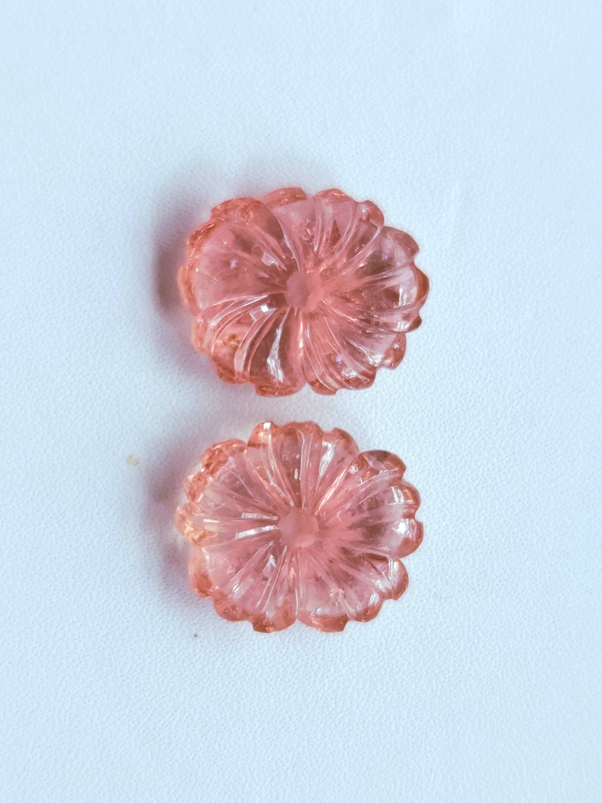 Natural Pink Tourmaline Carved Flower Pair
