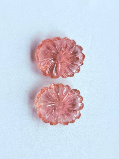 Natural Pink Tourmaline Carved Flower Pair