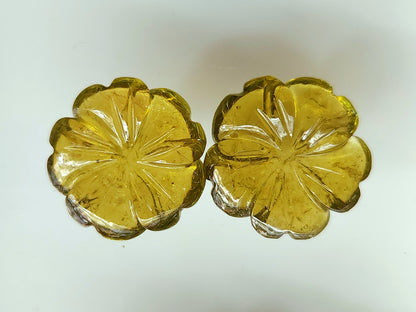 Natural Green Tourmaline Carved Flower Pair