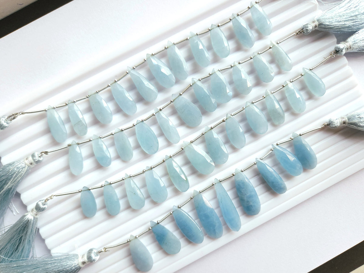 Natural Milky Aquamarine Faceted Pear briolette Beads