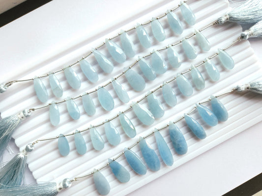 Natural Milky Aquamarine Faceted Pear briolette Beads