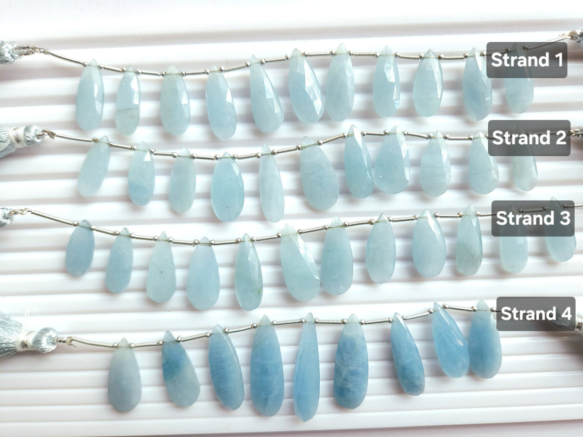 Natural Milky Aquamarine Faceted Pear briolette Beads
