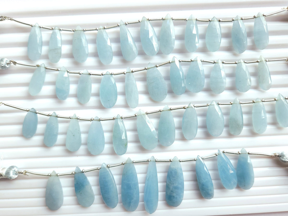 Natural Milky Aquamarine Faceted Pear briolette Beads