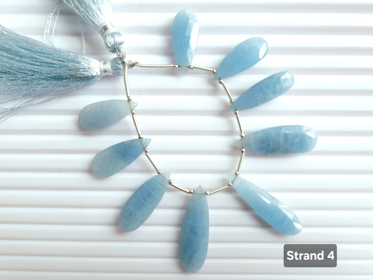 Natural Milky Aquamarine Faceted Pear briolette Beads
