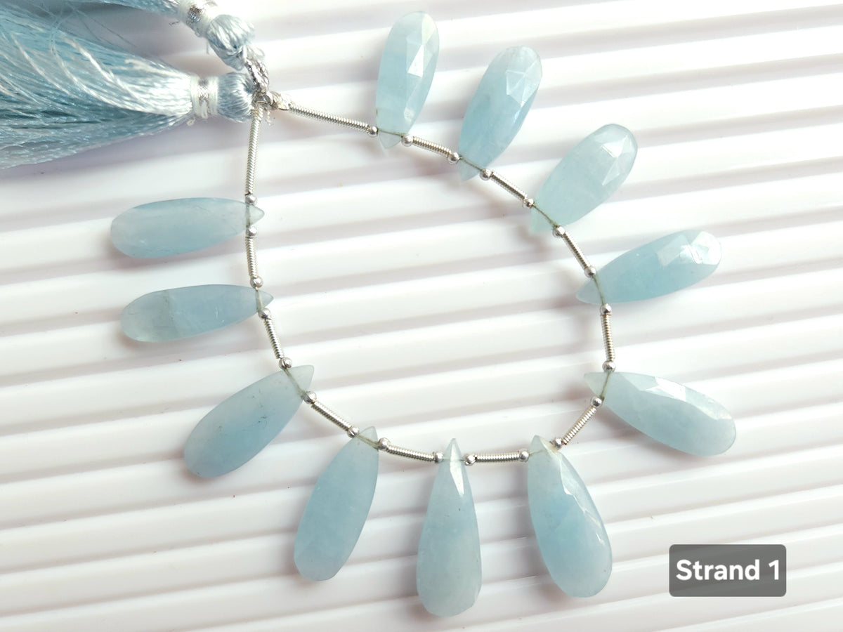 Natural Milky Aquamarine Faceted Pear briolette Beads