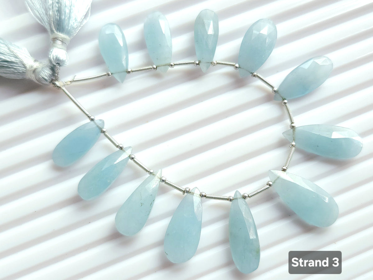 Natural Milky Aquamarine Faceted Pear briolette Beads