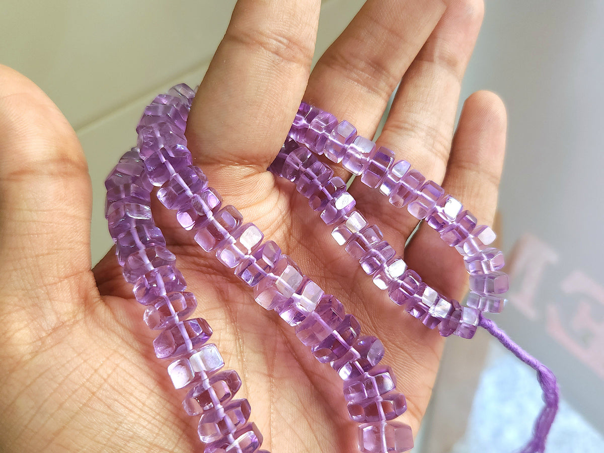 Natural Pink Amethyst Smooth Hexagonal Rondelle Beads