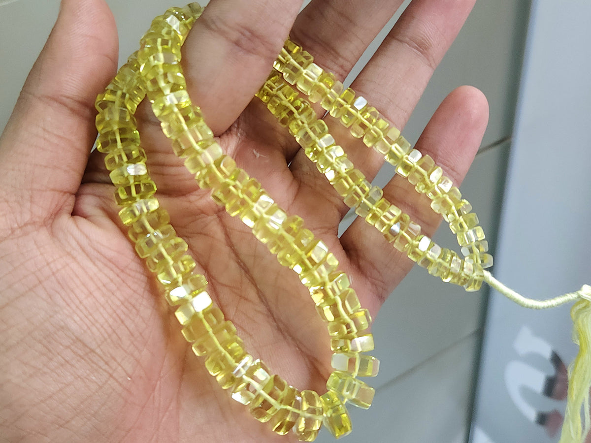 Natural Lemon Quartz Smooth Hexagonal Rondelle Beads