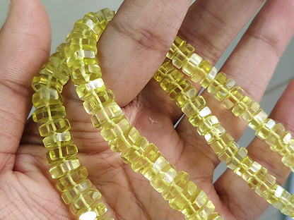 Natural Lemon Quartz Smooth Hexagonal Rondelle Beads