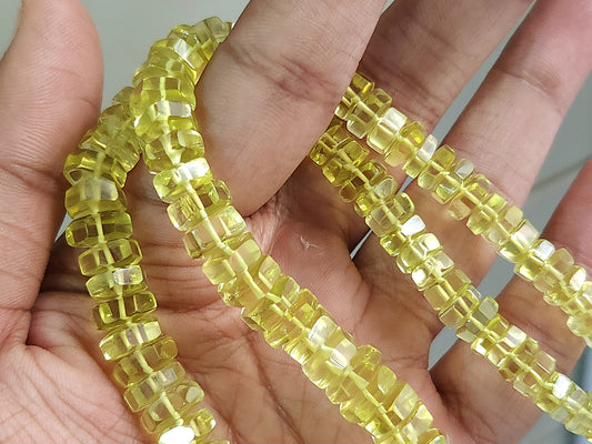 Natural Lemon Quartz Smooth Hexagonal Rondelle Beads