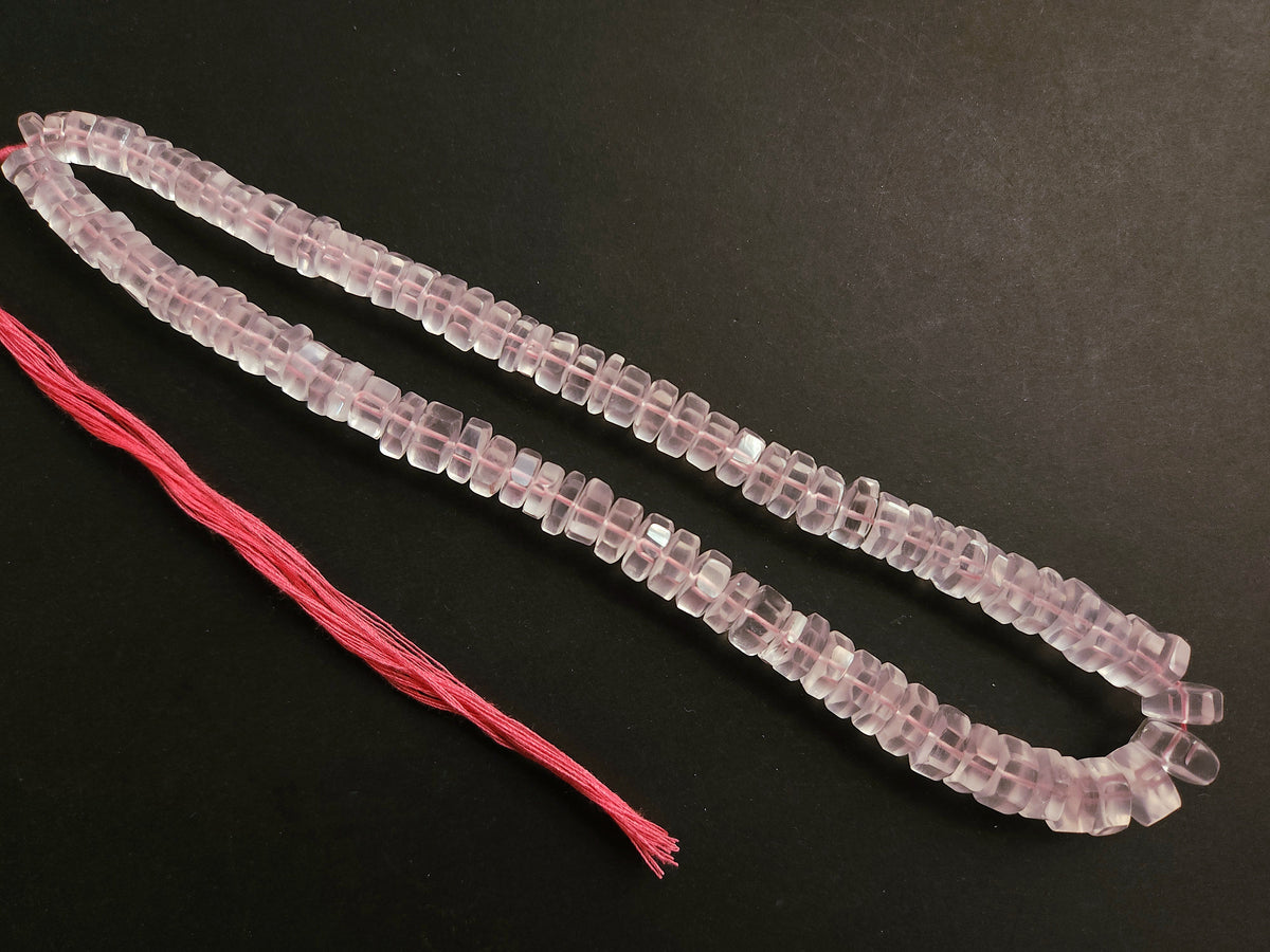 Natural Rose Quartz Smooth Hexagonal Rondelle Beads