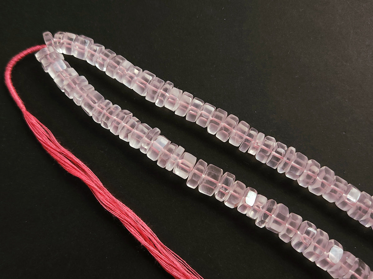 Natural Rose Quartz Smooth Hexagonal Rondelle Beads