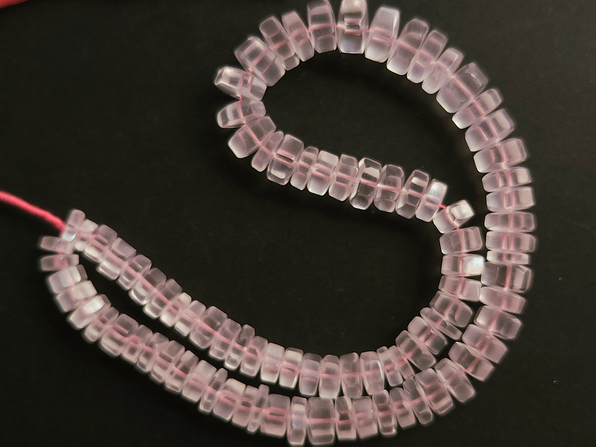 Natural Rose Quartz Smooth Hexagonal Rondelle Beads