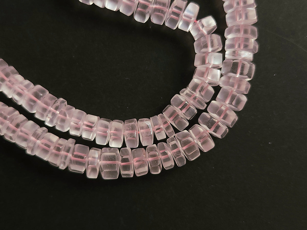 Natural Rose Quartz Smooth Hexagonal Rondelle Beads