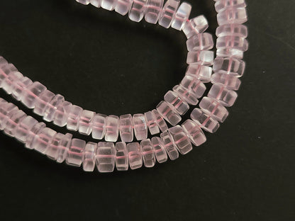 Natural Rose Quartz Smooth Hexagonal Rondelle Beads