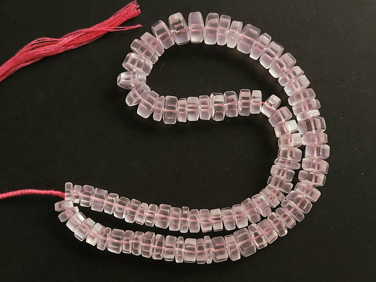 Natural Rose Quartz Smooth Hexagonal Rondelle Beads