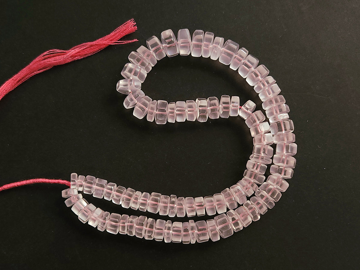 Natural Rose Quartz Smooth Hexagonal Rondelle Beads