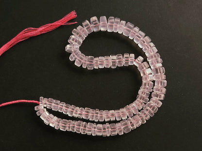 Natural Rose Quartz Smooth Hexagonal Rondelle Beads