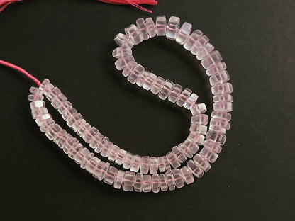 Natural Rose Quartz Smooth Hexagonal Rondelle Beads