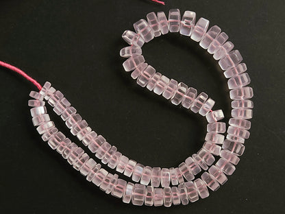 Natural Rose Quartz Smooth Hexagonal Rondelle Beads