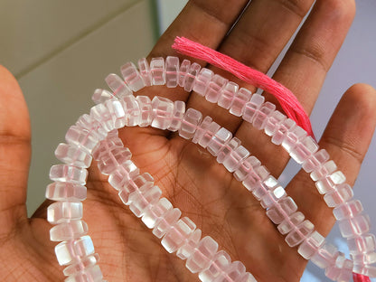 Natural Rose Quartz Smooth Hexagonal Rondelle Beads