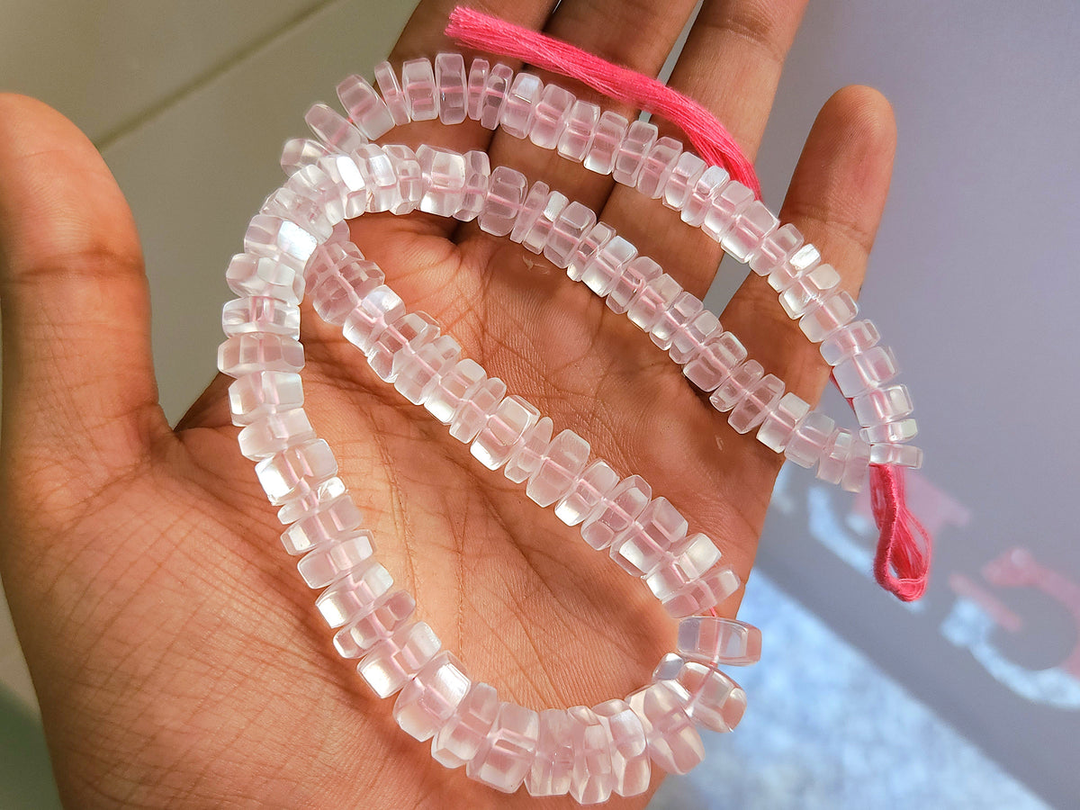 Natural Rose Quartz Smooth Hexagonal Rondelle Beads