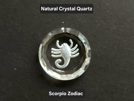 Natural Crystal Quartz Reverse Intaglio | Gemstone Reverse Carving | Scorpio Zodiac Sign Hand Engraved For Pendant, Charms & Jewelry Making