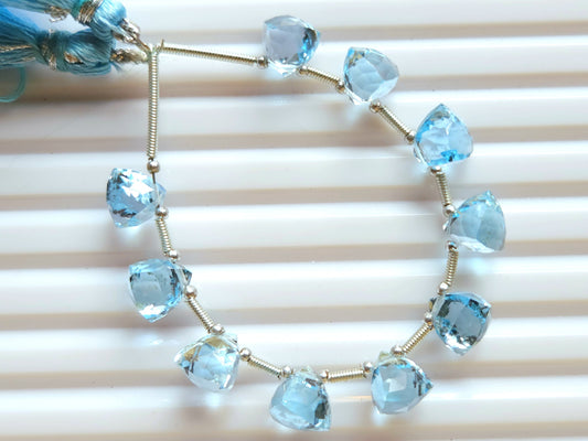 Natural Blue Topaz 3D Trillion Faceted Beads | Pyramid Shape