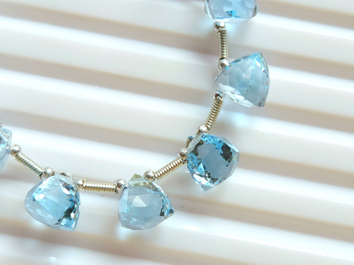Natural Blue Topaz 3D Trillion Faceted Beads | Pyramid Shape