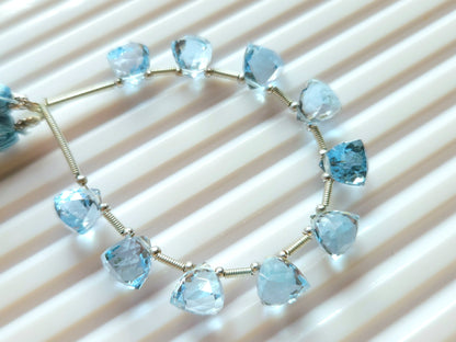 Natural Blue Topaz 3D Trillion Faceted Beads | Pyramid Shape