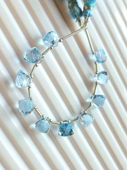 Natural Blue Topaz 3D Trillion Faceted Beads | Pyramid Shape