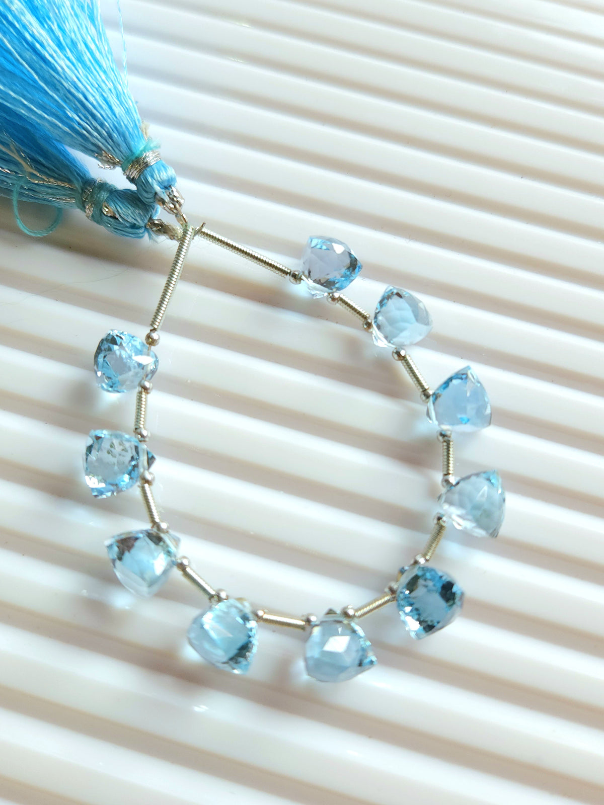 Natural Blue Topaz 3D Trillion Faceted Beads | Pyramid Shape