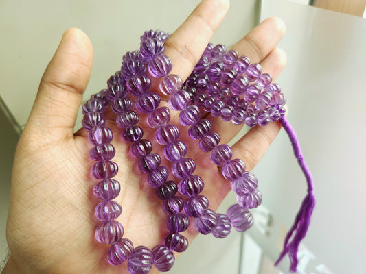 Natural Pink Amethyst Carved Melons | Pumpkin Beads