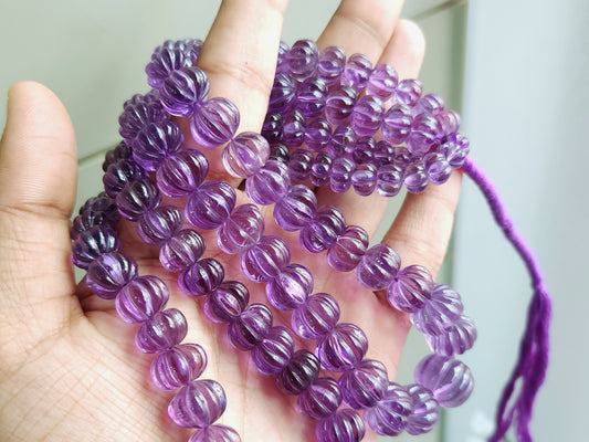 Natural Pink Amethyst Carved Melons | Pumpkin Beads