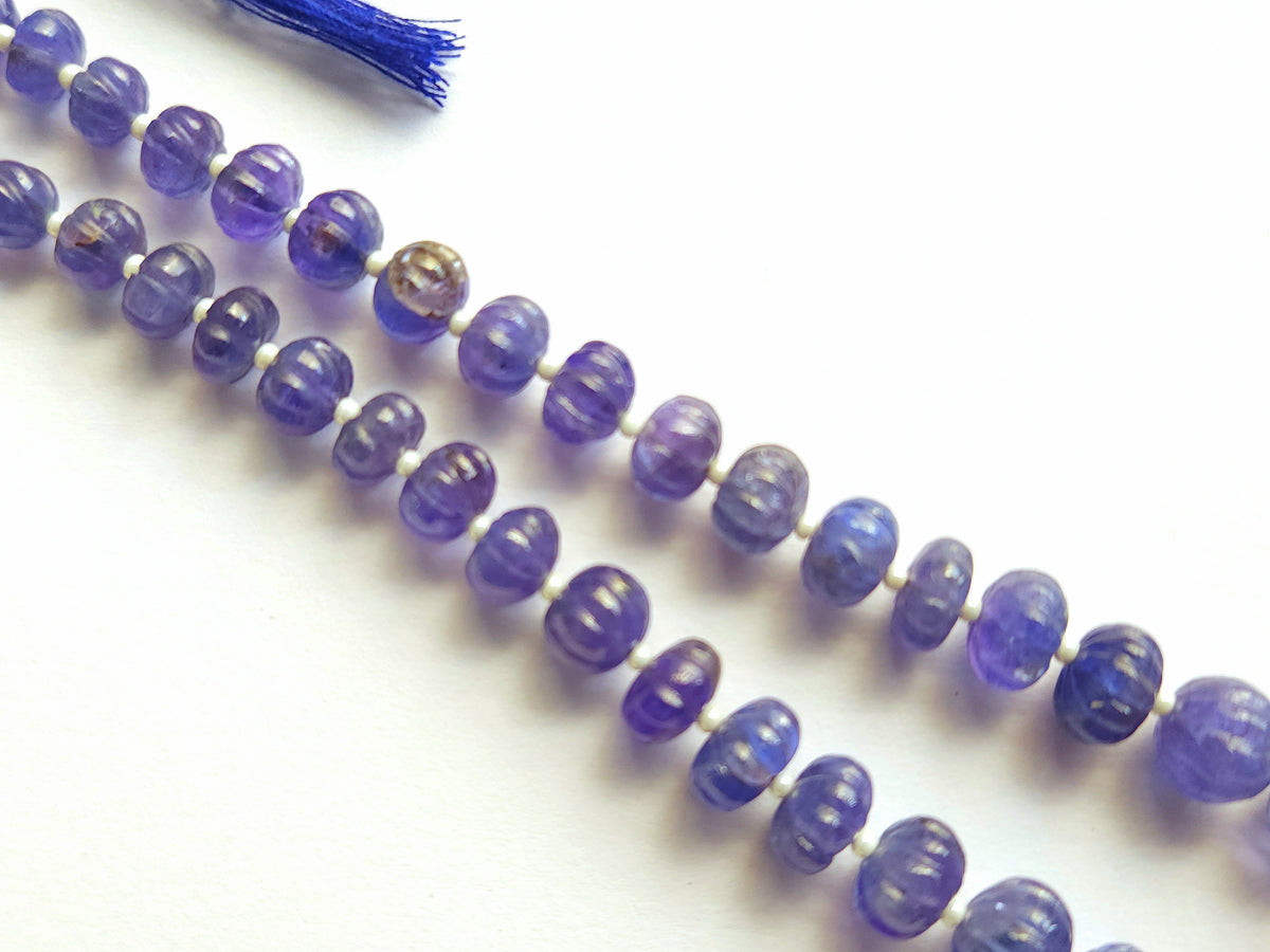 Natural Tanzanite Carved Melon Beads