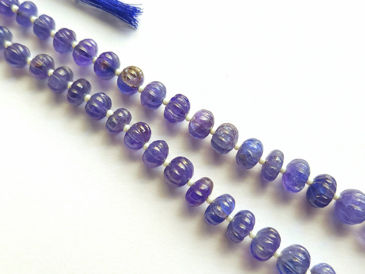 Natural Tanzanite Carved Melon Beads