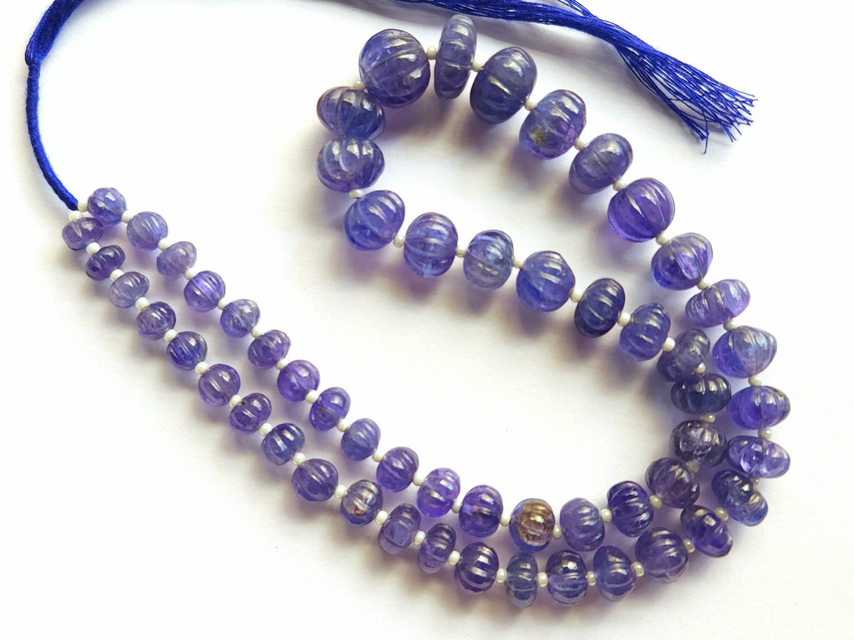 Natural Tanzanite Carved Melon Beads