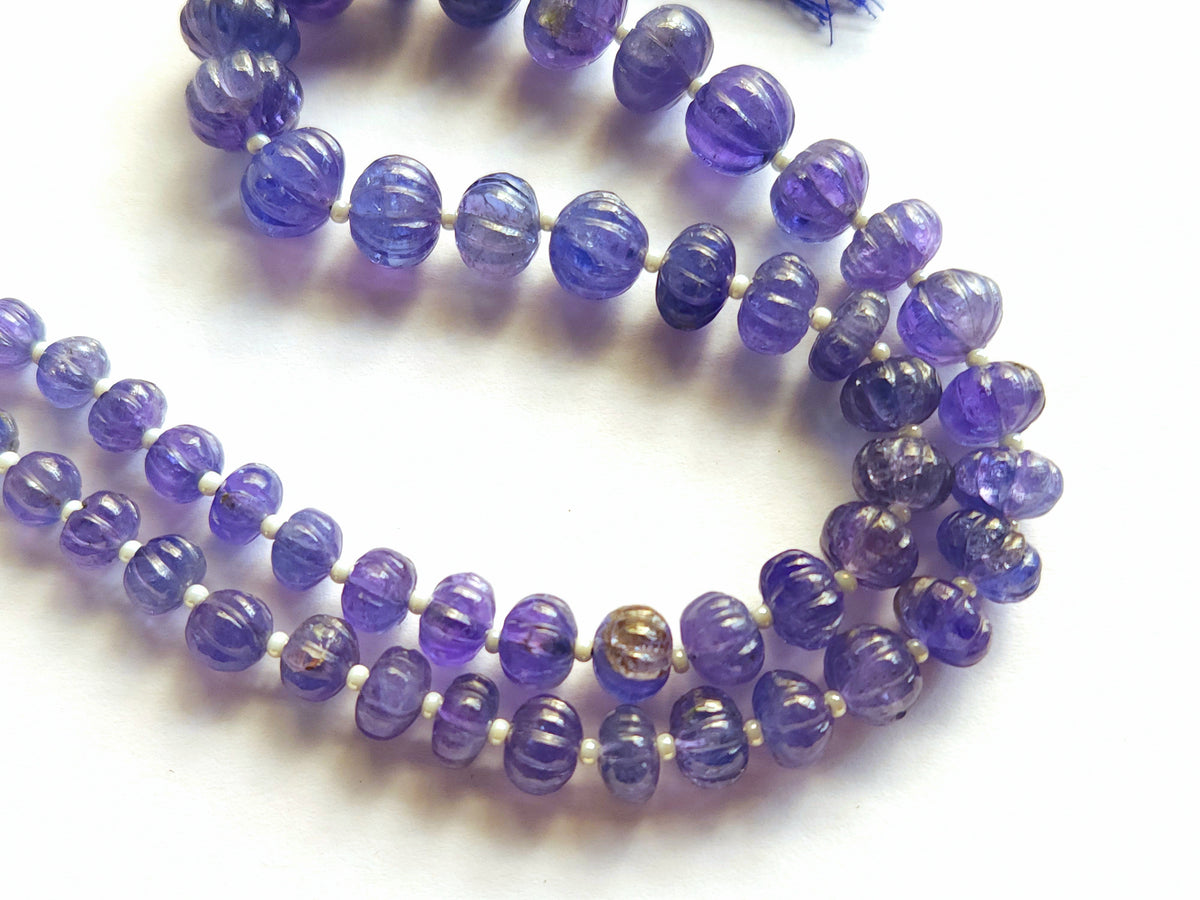 Natural Tanzanite Carved Melon Beads