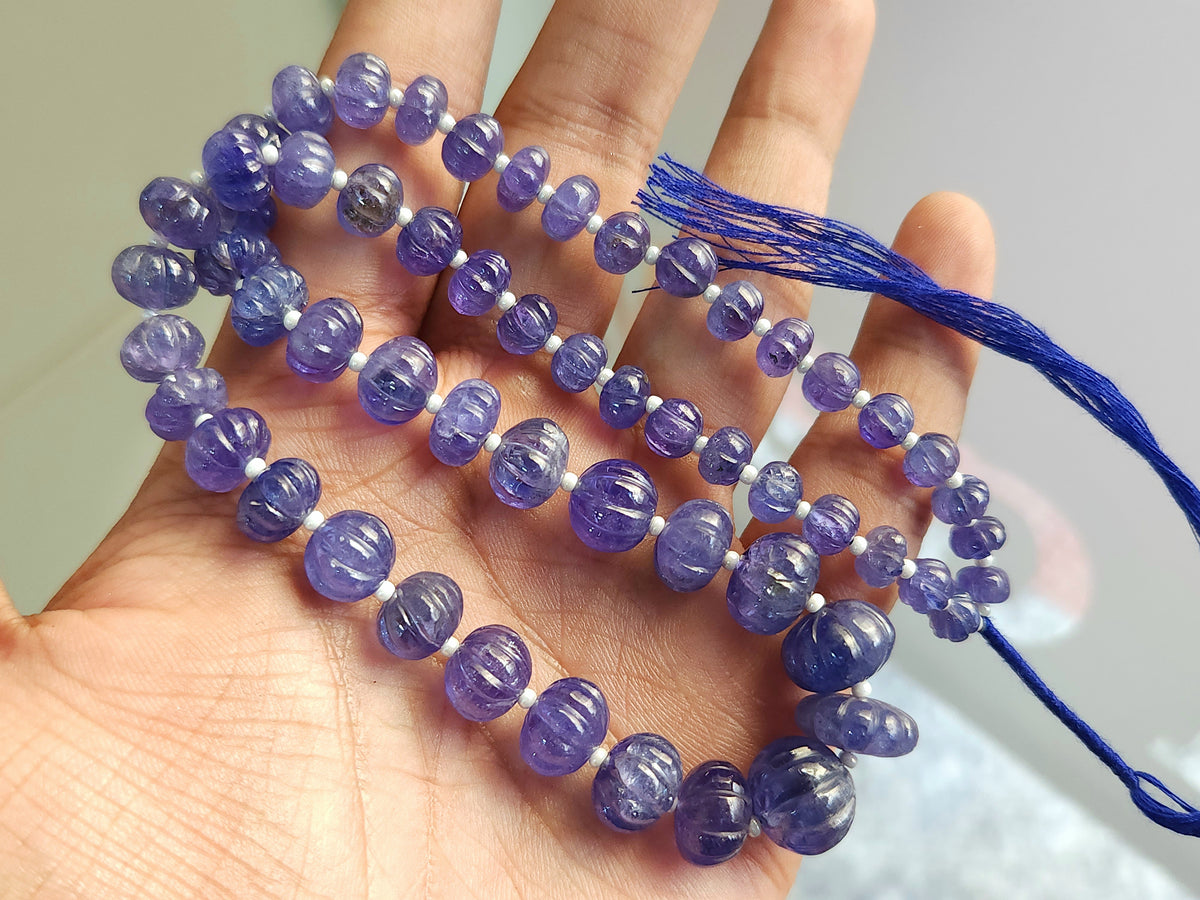 Natural Tanzanite Carved Melon Beads